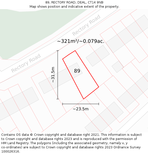 89, RECTORY ROAD, DEAL, CT14 9NB: Plot and title map