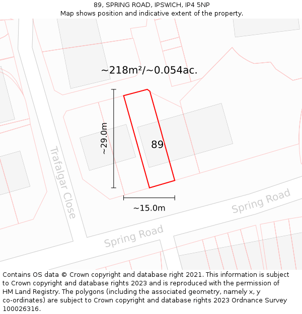 89, SPRING ROAD, IPSWICH, IP4 5NP: Plot and title map