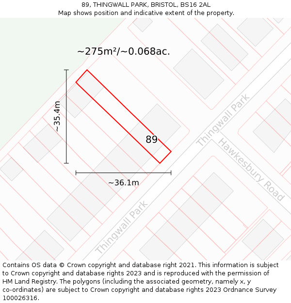 89, THINGWALL PARK, BRISTOL, BS16 2AL: Plot and title map