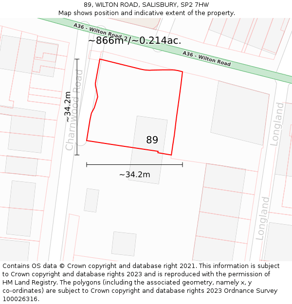89, WILTON ROAD, SALISBURY, SP2 7HW: Plot and title map