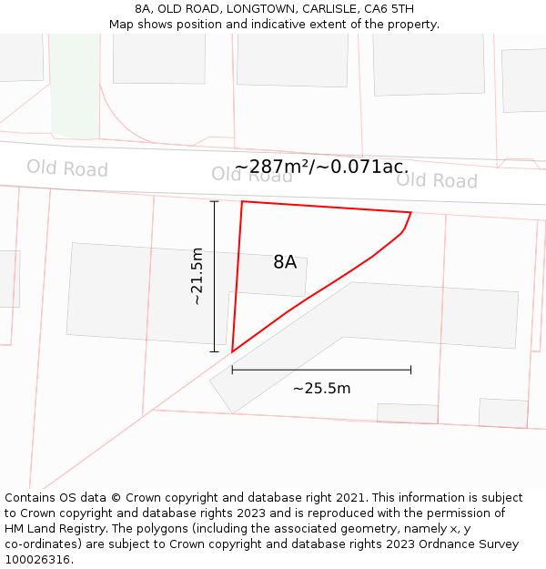 8A, OLD ROAD, LONGTOWN, CARLISLE, CA6 5TH: Plot and title map