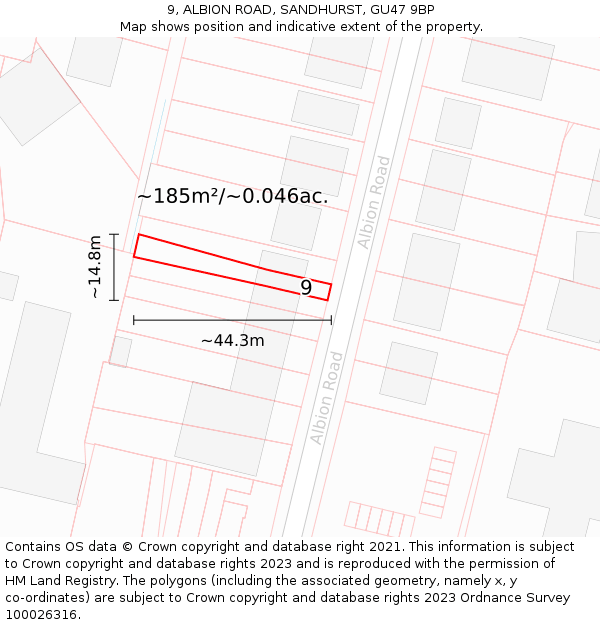 9, ALBION ROAD, SANDHURST, GU47 9BP: Plot and title map