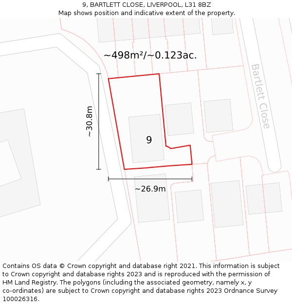 9, BARTLETT CLOSE, LIVERPOOL, L31 8BZ: Plot and title map