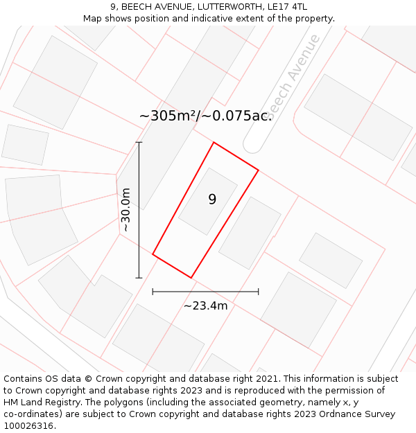 9, BEECH AVENUE, LUTTERWORTH, LE17 4TL: Plot and title map