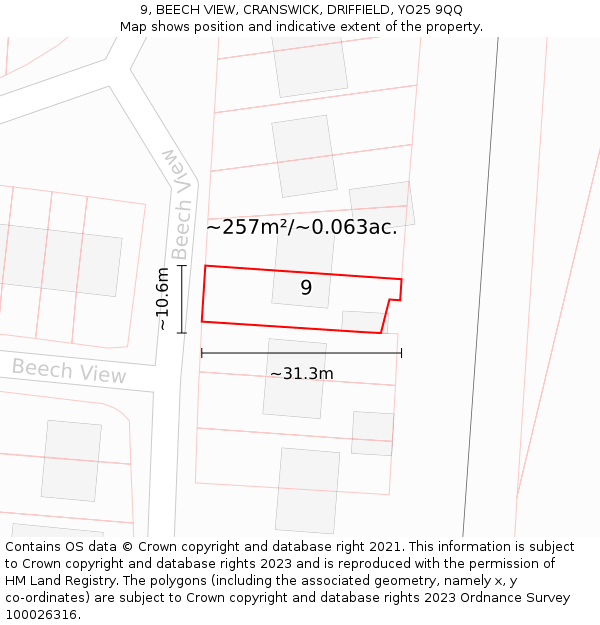 9, BEECH VIEW, CRANSWICK, DRIFFIELD, YO25 9QQ: Plot and title map