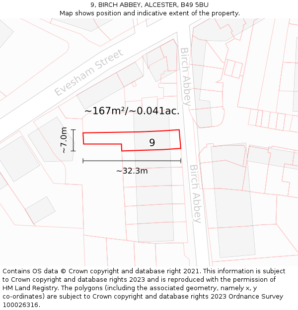 9, BIRCH ABBEY, ALCESTER, B49 5BU: Plot and title map
