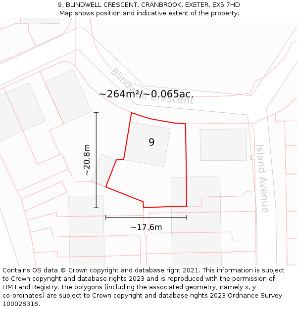 9, BLINDWELL CRESCENT, CRANBROOK, EXETER, EX5 7HD: Plot and title map