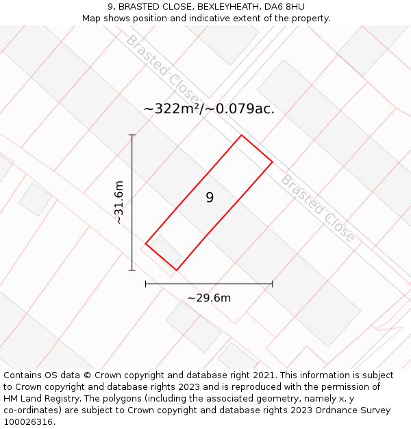 9, BRASTED CLOSE, BEXLEYHEATH, DA6 8HU: Plot and title map