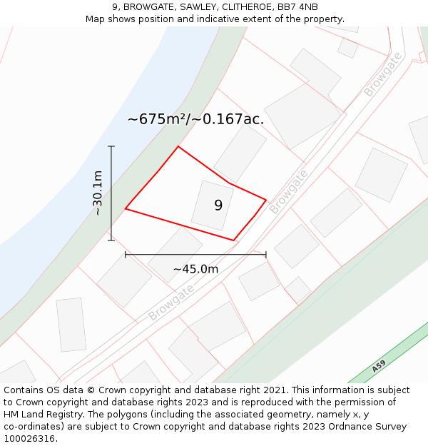 9, BROWGATE, SAWLEY, CLITHEROE, BB7 4NB: Plot and title map