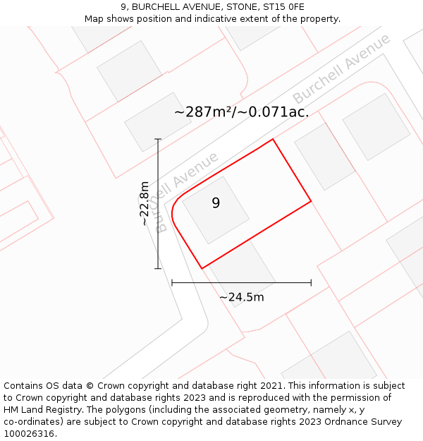 9, BURCHELL AVENUE, STONE, ST15 0FE: Plot and title map