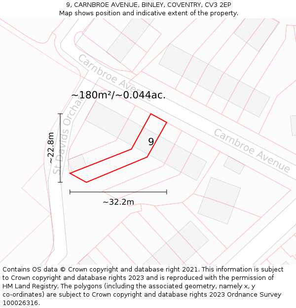 9, CARNBROE AVENUE, BINLEY, COVENTRY, CV3 2EP: Plot and title map
