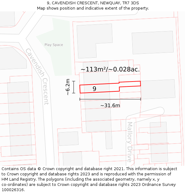 9, CAVENDISH CRESCENT, NEWQUAY, TR7 3DS: Plot and title map