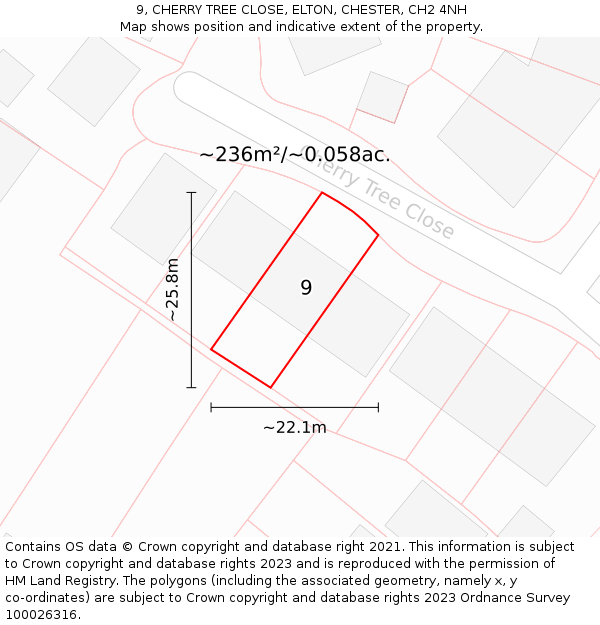 9, CHERRY TREE CLOSE, ELTON, CHESTER, CH2 4NH: Plot and title map