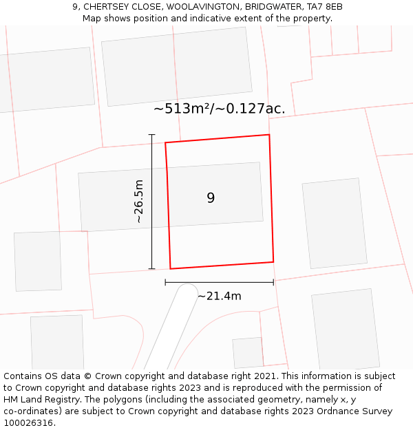 9, CHERTSEY CLOSE, WOOLAVINGTON, BRIDGWATER, TA7 8EB: Plot and title map