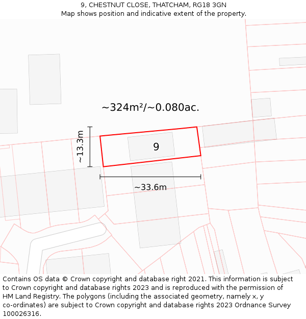 9, CHESTNUT CLOSE, THATCHAM, RG18 3GN: Plot and title map