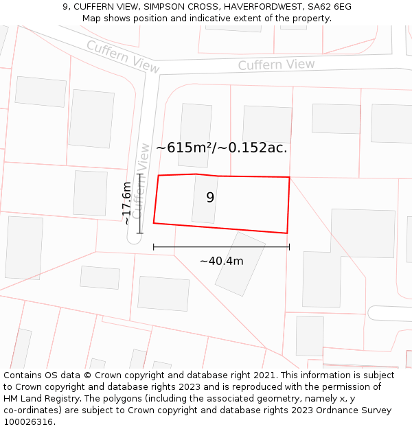 9, CUFFERN VIEW, SIMPSON CROSS, HAVERFORDWEST, SA62 6EG: Plot and title map
