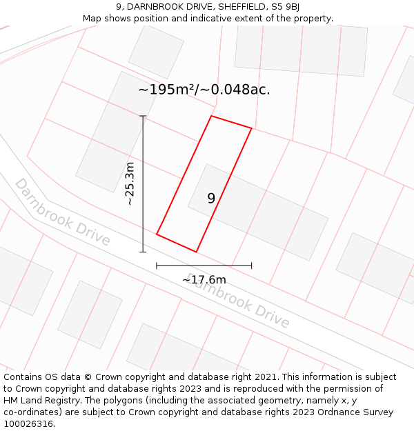 9, DARNBROOK DRIVE, SHEFFIELD, S5 9BJ: Plot and title map