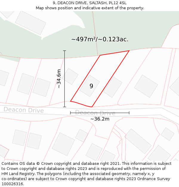 9, DEACON DRIVE, SALTASH, PL12 4SL: Plot and title map