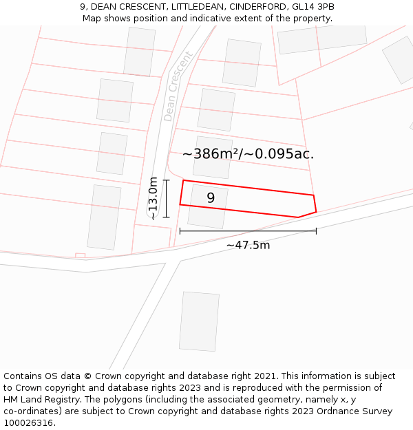 9, DEAN CRESCENT, LITTLEDEAN, CINDERFORD, GL14 3PB: Plot and title map