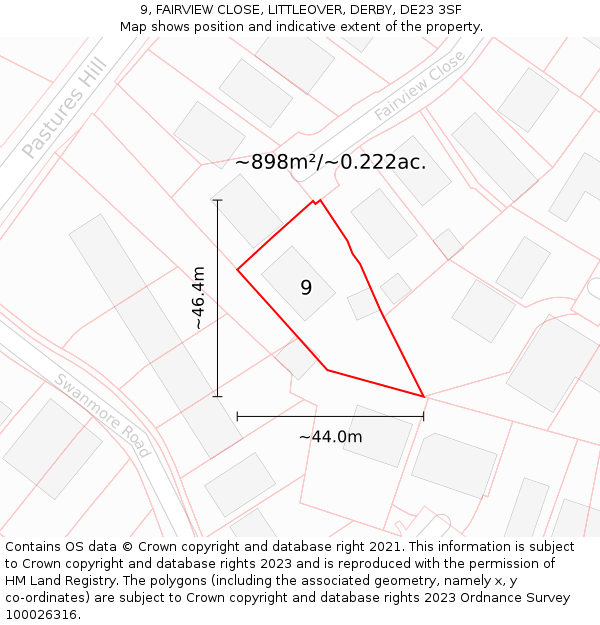 9, FAIRVIEW CLOSE, LITTLEOVER, DERBY, DE23 3SF: Plot and title map
