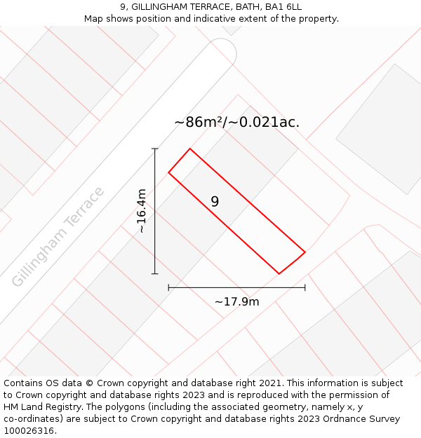 9, GILLINGHAM TERRACE, BATH, BA1 6LL: Plot and title map