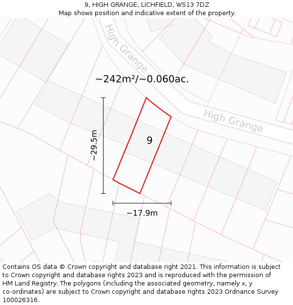 9, HIGH GRANGE, LICHFIELD, WS13 7DZ: Plot and title map