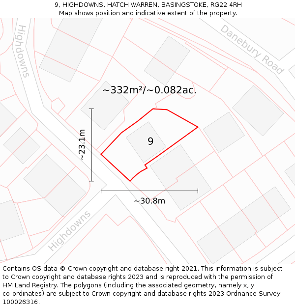 9, HIGHDOWNS, HATCH WARREN, BASINGSTOKE, RG22 4RH: Plot and title map