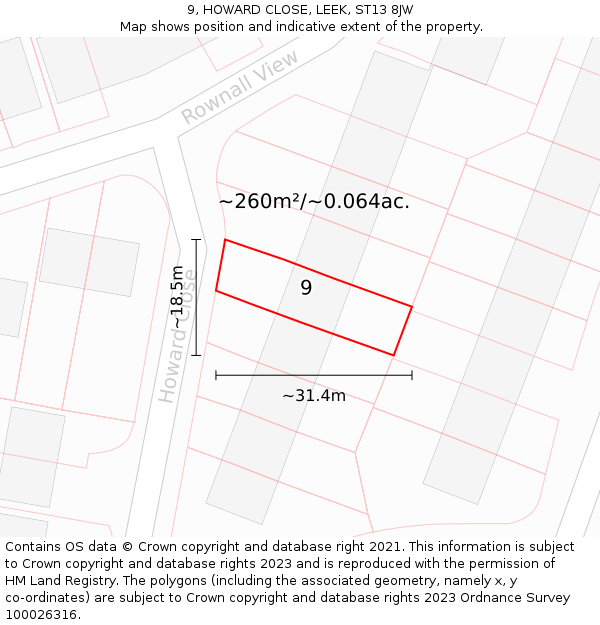 9, HOWARD CLOSE, LEEK, ST13 8JW: Plot and title map