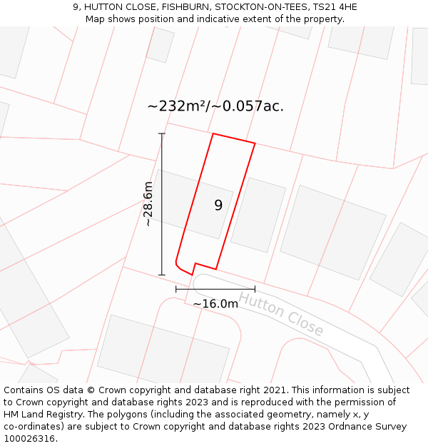 9, HUTTON CLOSE, FISHBURN, STOCKTON-ON-TEES, TS21 4HE: Plot and title map