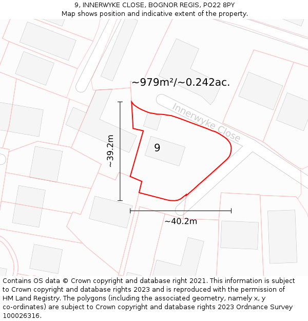9, INNERWYKE CLOSE, BOGNOR REGIS, PO22 8PY: Plot and title map