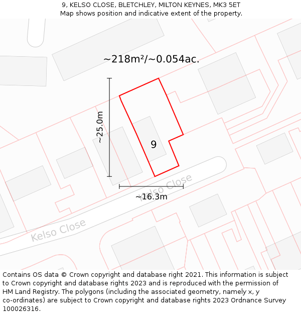 9, KELSO CLOSE, BLETCHLEY, MILTON KEYNES, MK3 5ET: Plot and title map