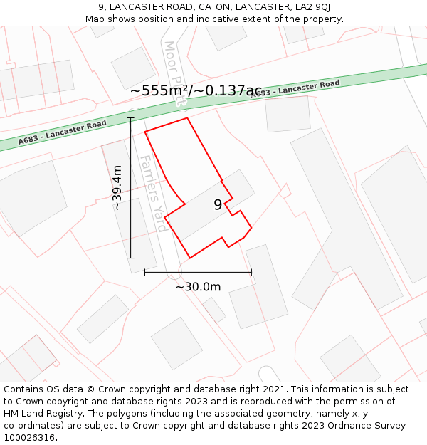 9, LANCASTER ROAD, CATON, LANCASTER, LA2 9QJ: Plot and title map