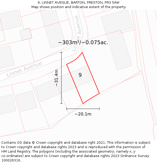 9, LINNET AVENUE, BARTON, PRESTON, PR3 5AW: Plot and title map