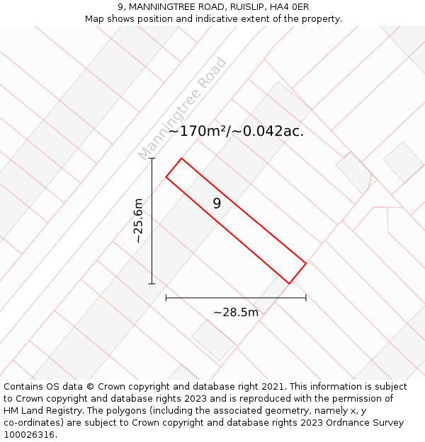 9, MANNINGTREE ROAD, RUISLIP, HA4 0ER: Plot and title map