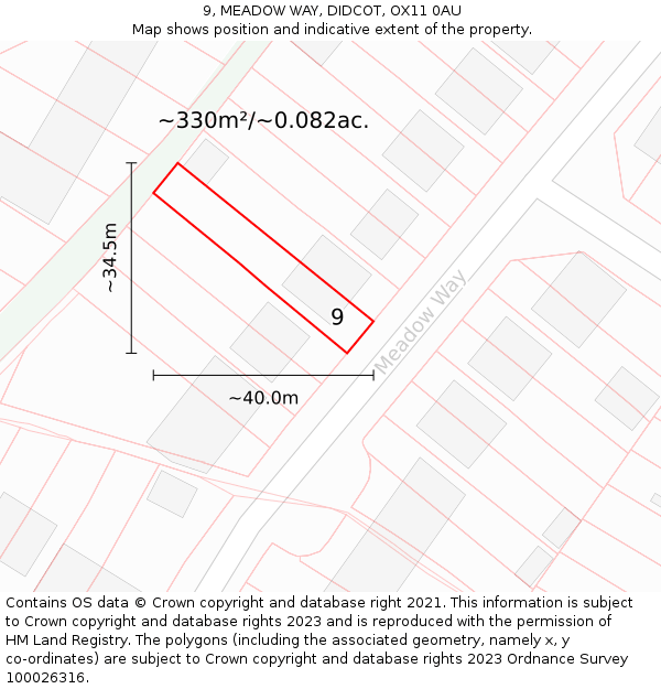 9, MEADOW WAY, DIDCOT, OX11 0AU: Plot and title map