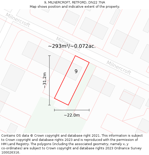 9, MILNERCROFT, RETFORD, DN22 7NA: Plot and title map