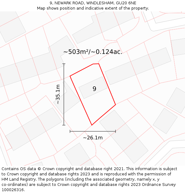 9, NEWARK ROAD, WINDLESHAM, GU20 6NE: Plot and title map