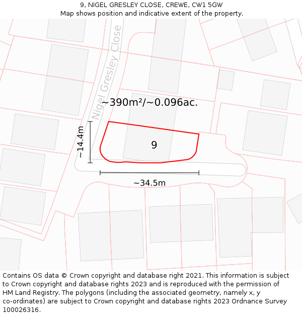 9, NIGEL GRESLEY CLOSE, CREWE, CW1 5GW: Plot and title map
