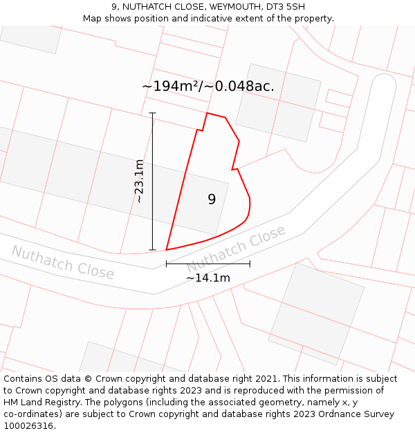 9, NUTHATCH CLOSE, WEYMOUTH, DT3 5SH: Plot and title map
