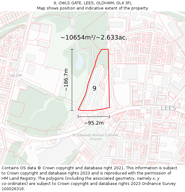 9, OWLS GATE, LEES, OLDHAM, OL4 3FL: Plot and title map