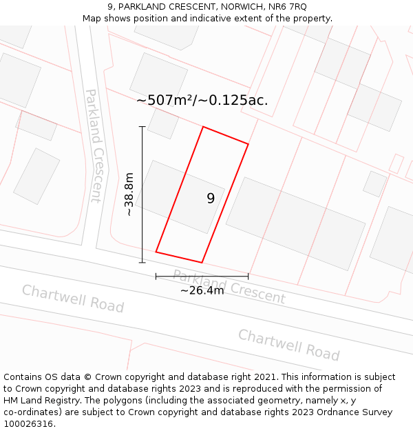 9, PARKLAND CRESCENT, NORWICH, NR6 7RQ: Plot and title map