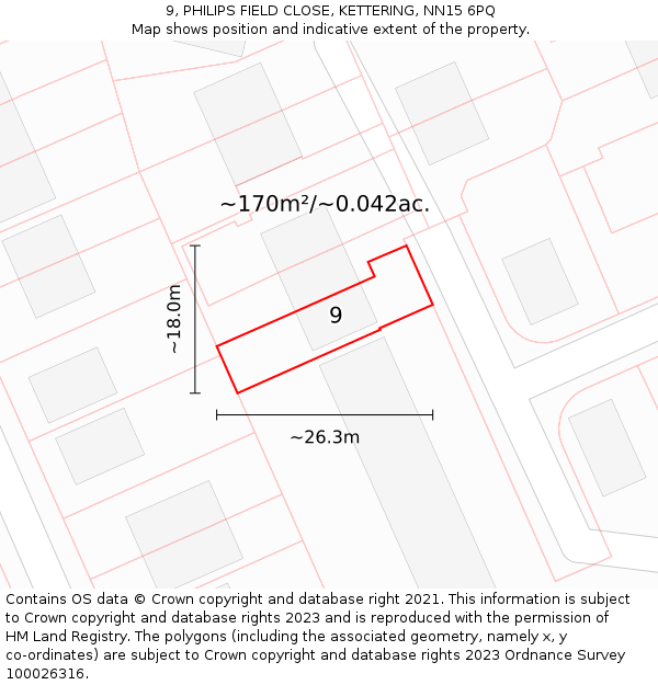 9, PHILIPS FIELD CLOSE, KETTERING, NN15 6PQ: Plot and title map
