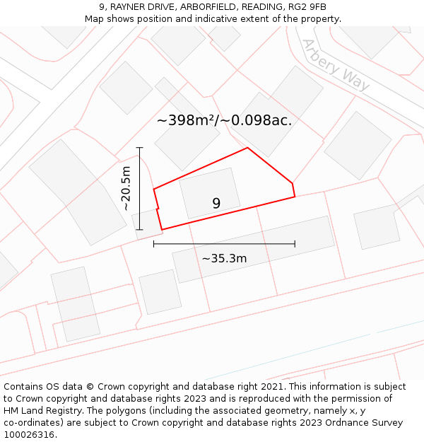 9, RAYNER DRIVE, ARBORFIELD, READING, RG2 9FB: Plot and title map