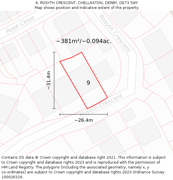 9, ROSYTH CRESCENT, CHELLASTON, DERBY, DE73 5WY: Plot and title map