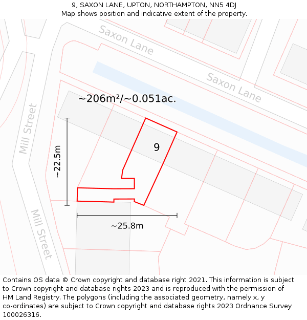 9, SAXON LANE, UPTON, NORTHAMPTON, NN5 4DJ: Plot and title map