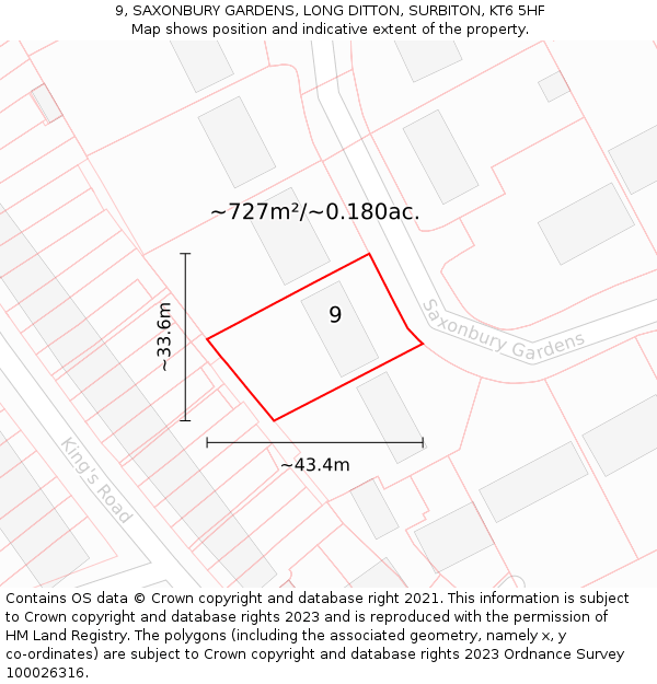 9, SAXONBURY GARDENS, LONG DITTON, SURBITON, KT6 5HF: Plot and title map
