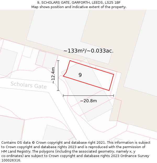 9, SCHOLARS GATE, GARFORTH, LEEDS, LS25 1BF: Plot and title map