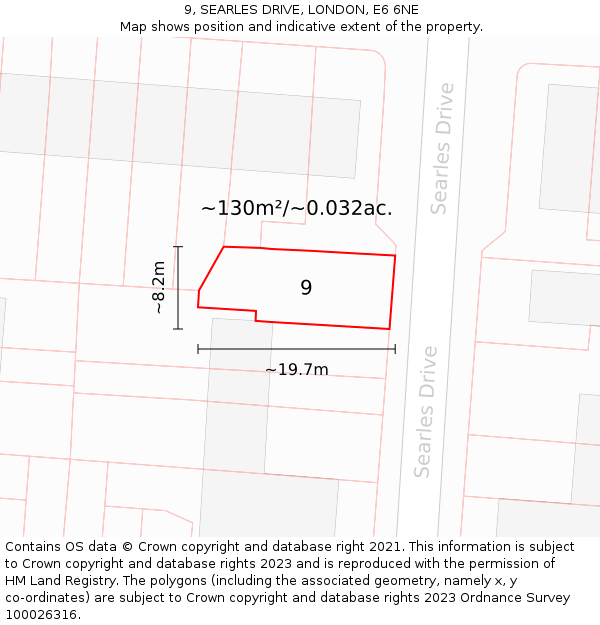 9, SEARLES DRIVE, LONDON, E6 6NE: Plot and title map