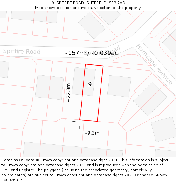 9, SPITFIRE ROAD, SHEFFIELD, S13 7AD: Plot and title map