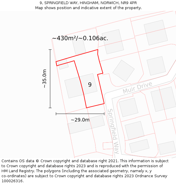 9, SPRINGFIELD WAY, HINGHAM, NORWICH, NR9 4PR: Plot and title map